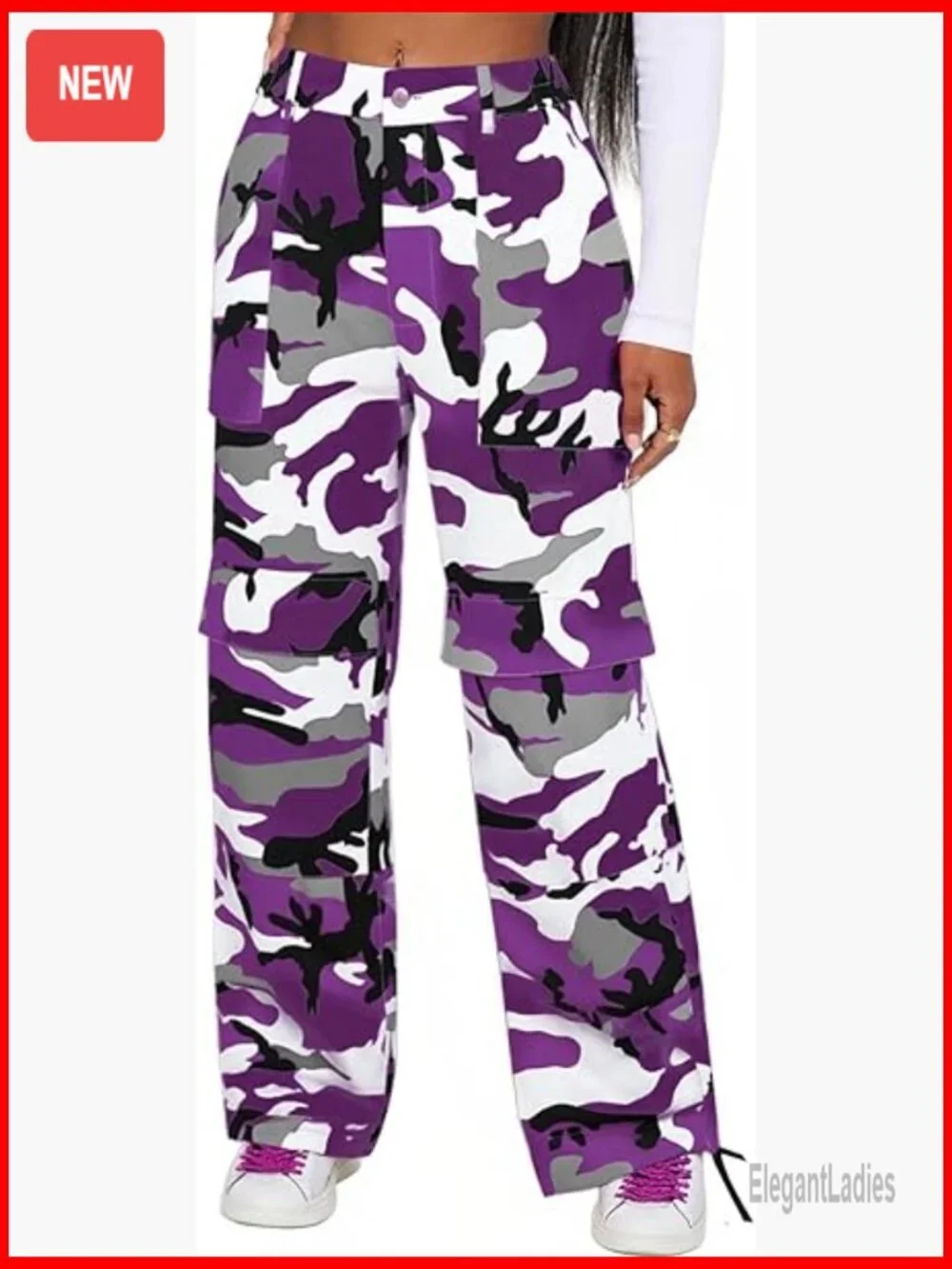 Black Camo Mid Elastic Waisted Relaxed Fit Cargo Pants
